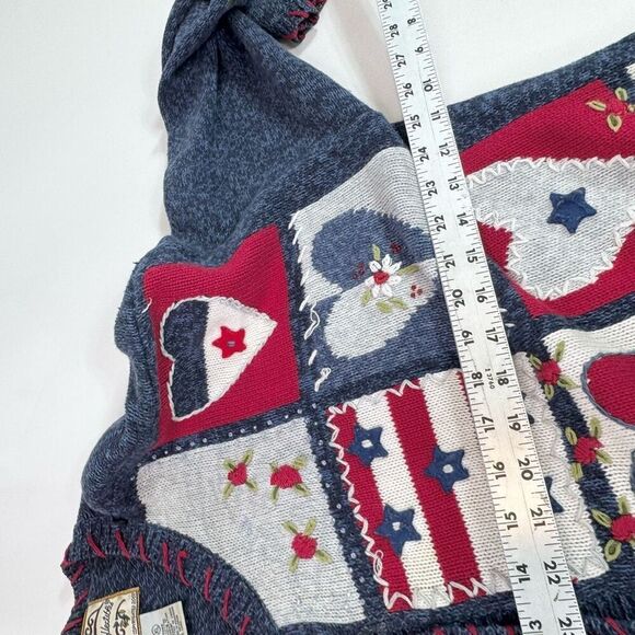 Heirloom Collectibles Sweater Womens XL Patriotic Heart Cardigan Patchwork USA* - Picture 4 of 9